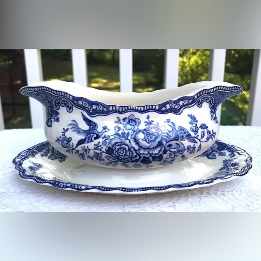 CROWN DUCAL Bristol 30’s Asiatic Pheasants Floral Gravy Boat/Underplate#1110252